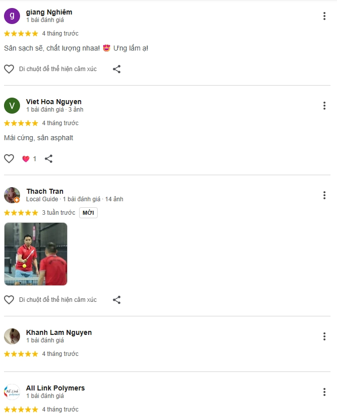 Đánh giá của người chơi tại sân Pickleball 66 Lê Văn Lương