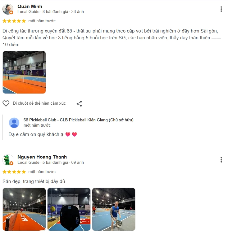 Đánh giá của người chơi tại sân Pickleball 68