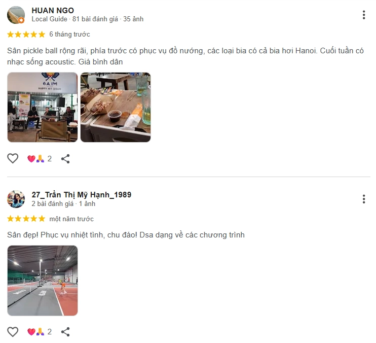 Đánh giá của người chơi tại sân Pickleball 6AM