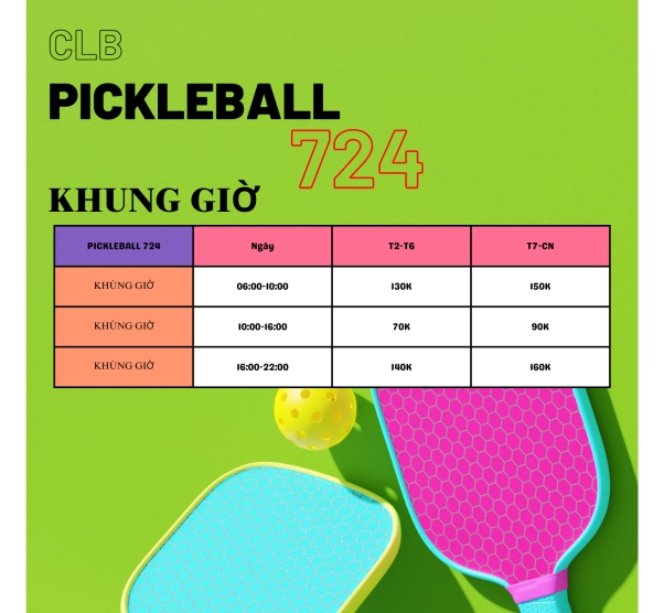 Giá thuê sân Pickleball 724