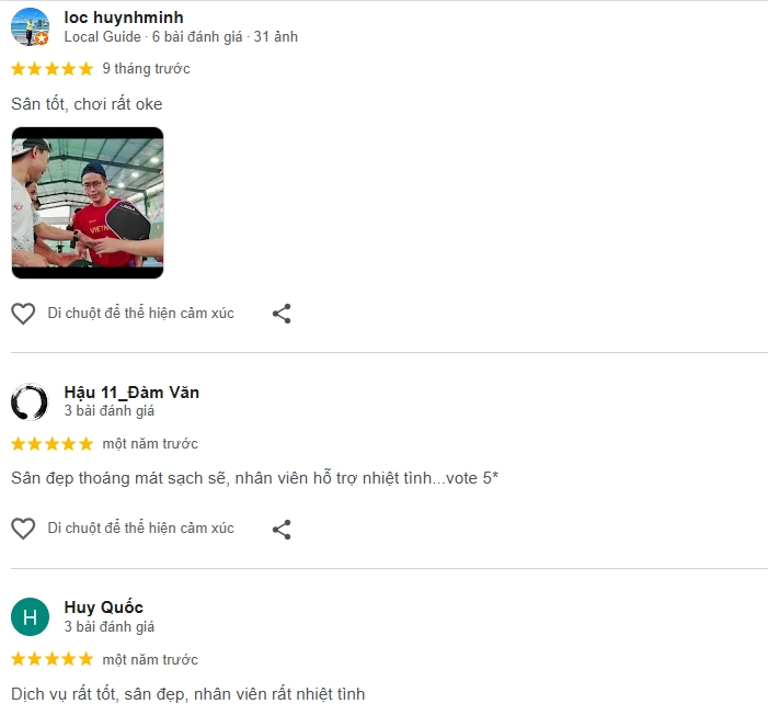 Đánh giá của người chơi tại sân Pickleball 77