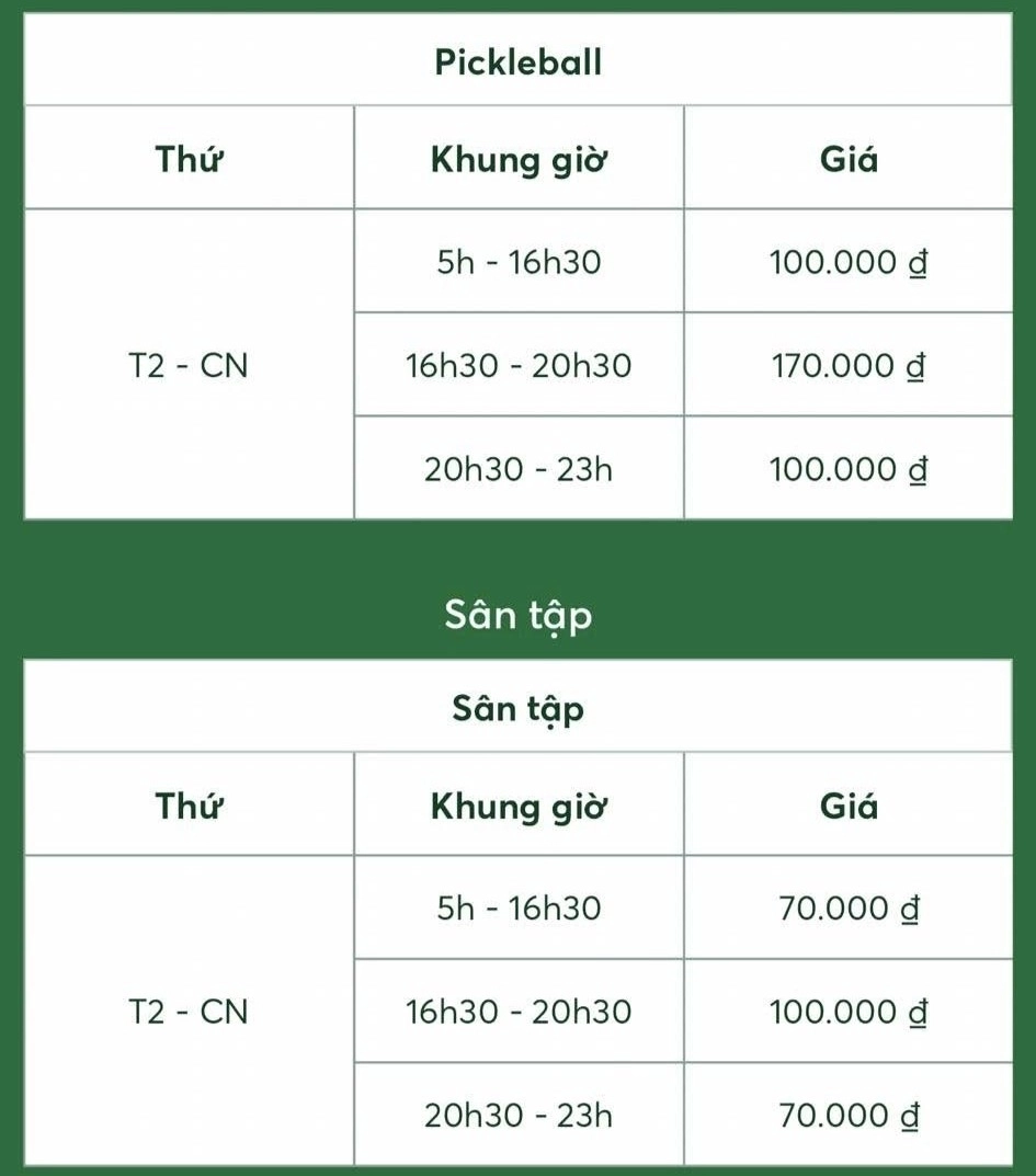 Giá thuê sân Pickleball 797 Đô Lương