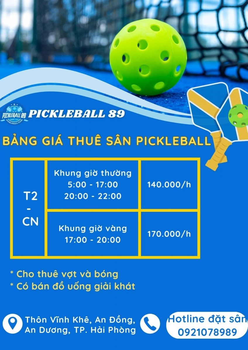 Giá thuê sân Pickleball 89