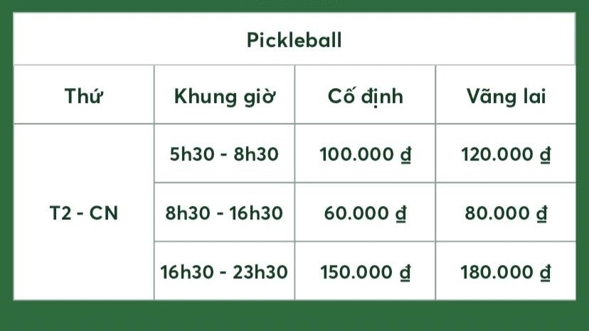 Giá thuê sân Pickleball Aloha