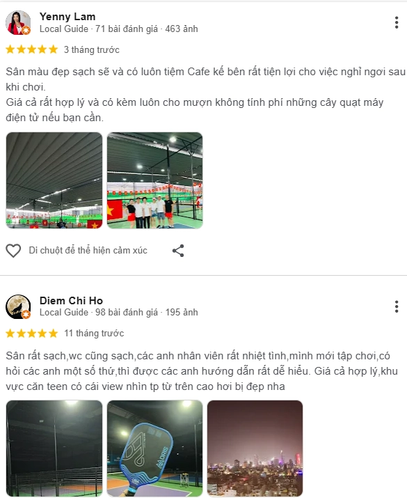 Đánh giá của người chơi tại sân Pickleball Amber