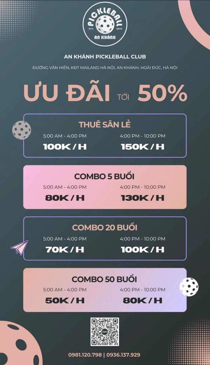 Giá thuê sân Pickleball An Khánh
