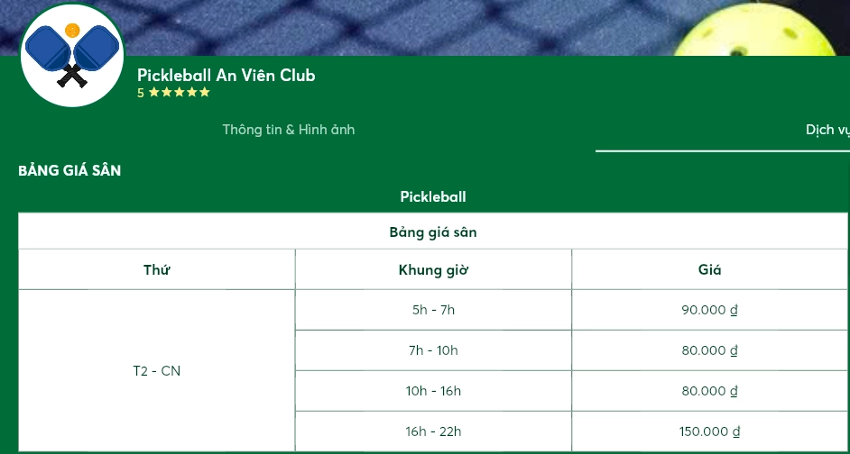 Giá thuê sân Pickleball An Viên Nha Trang