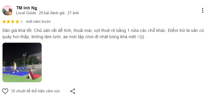 Đánh giá của người chơi tại sân Pickleball Ba Dứa