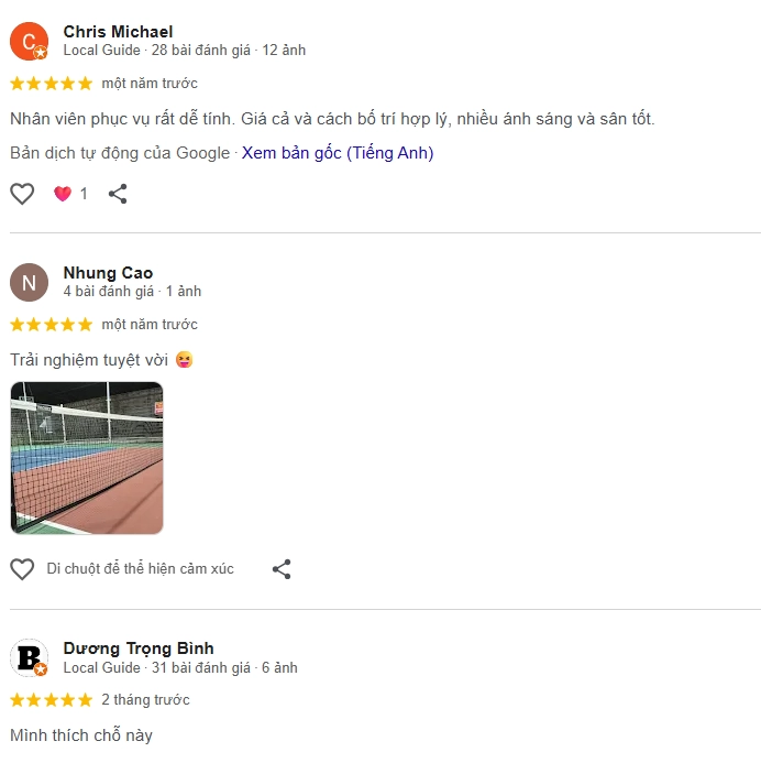 Đánh giá của người chơi tại sân Pickleball Bắc Rạch Chiếc