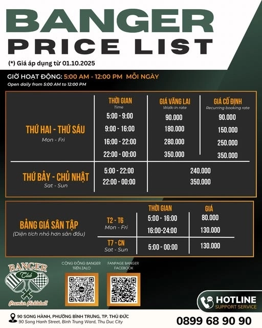 Giá thuê sân Pickleball Banger