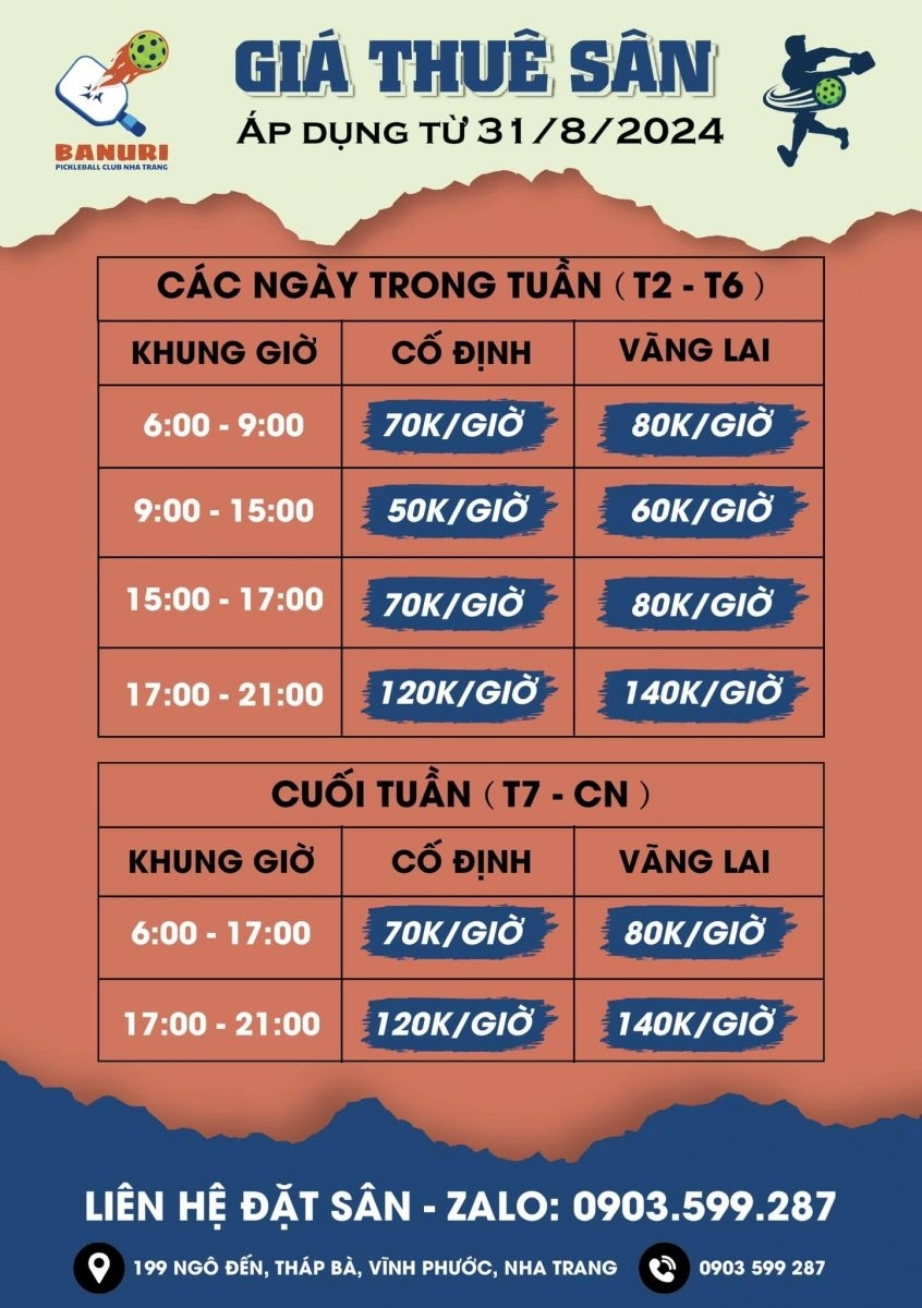 Giá thuê sân Pickleball Banuri