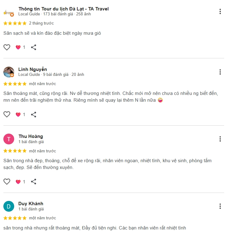 Đánh giá của người chơi tại sân Pickleball Bao Bì Xi Măng HP