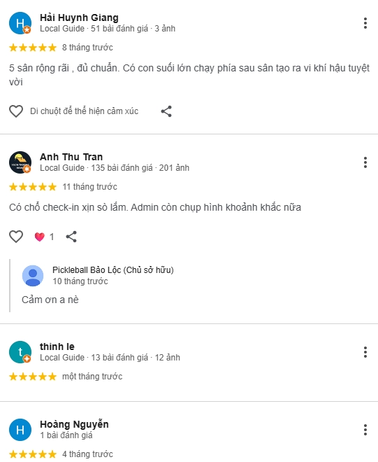 Đánh giá của người chơi tại Sân Pickleball Bảo Lộc