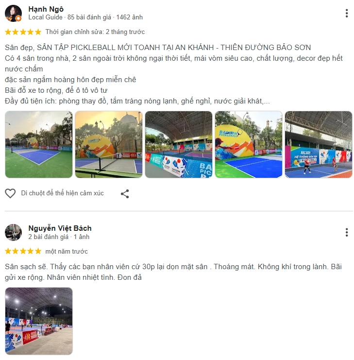 Đánh giá của người chơi tại sân Pickleball Bảo Sơn