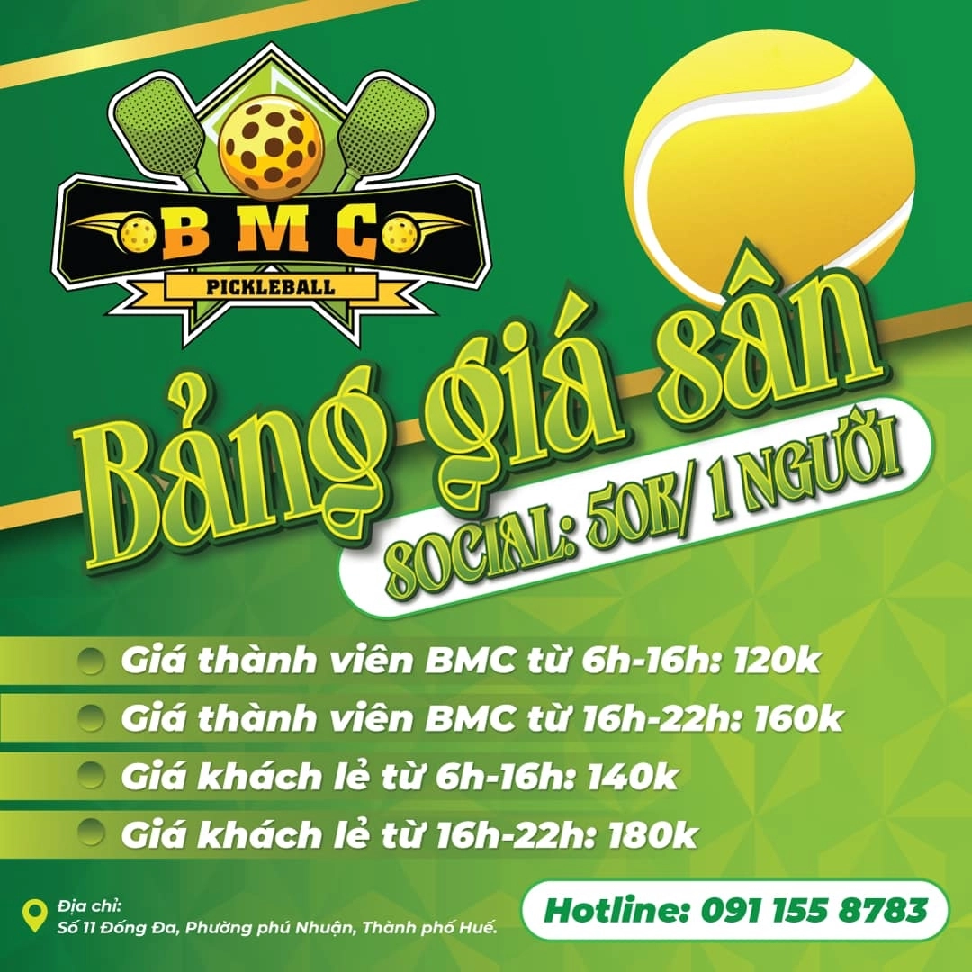 Giá thuê sân Pickleball BMC Huế