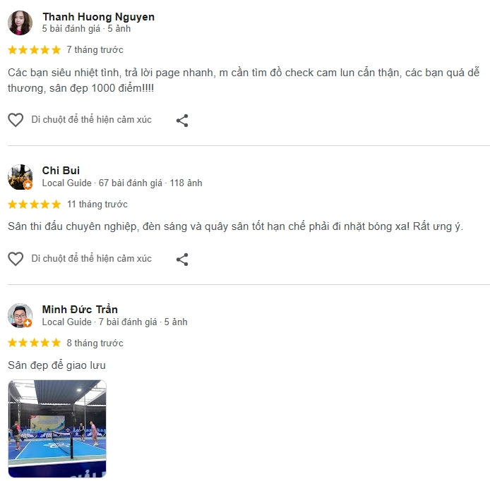 Đánh giá của người chơi tại sân Pickleball Bồ Đề