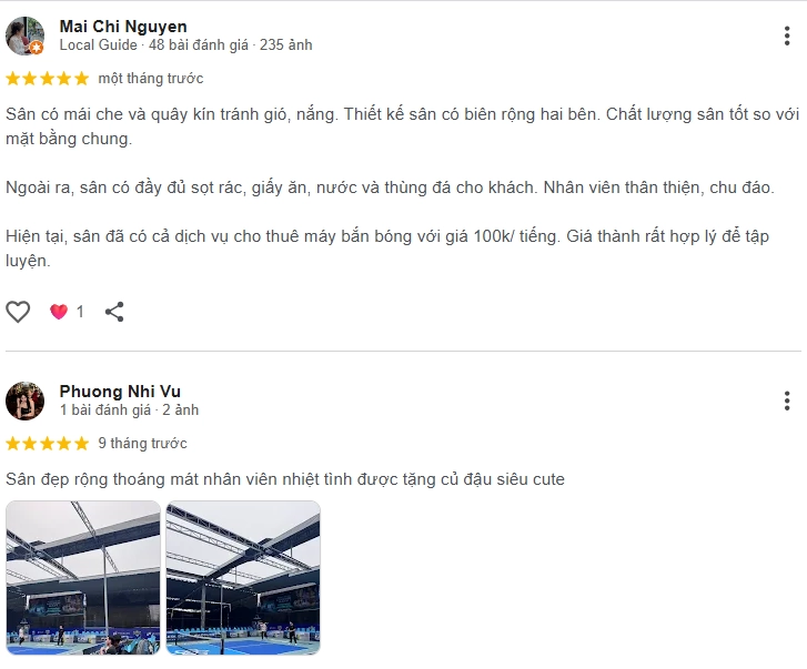 Đánh giá của người chơi tại sân Pickleball Bồ Đề