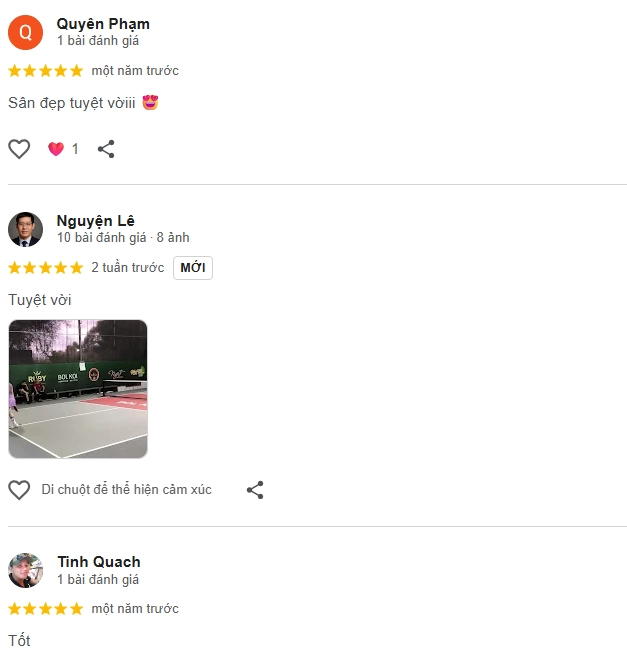 Đánh giá của người chơi tại sân Pickleball Bol