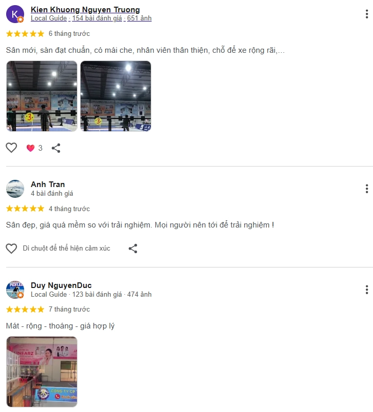 Đánh giá của người chơi tại sân Pickleball BTL