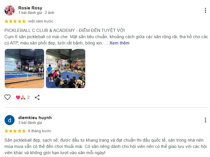 Đánh giá của người chơi tại sân pickleball C Club & Academy