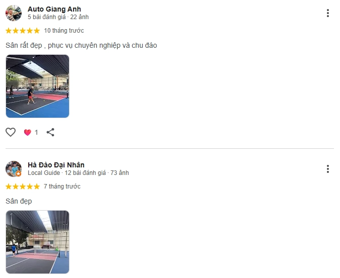 Đánh giá của người chơi tại sân Pickleball Cầu Đơ 2