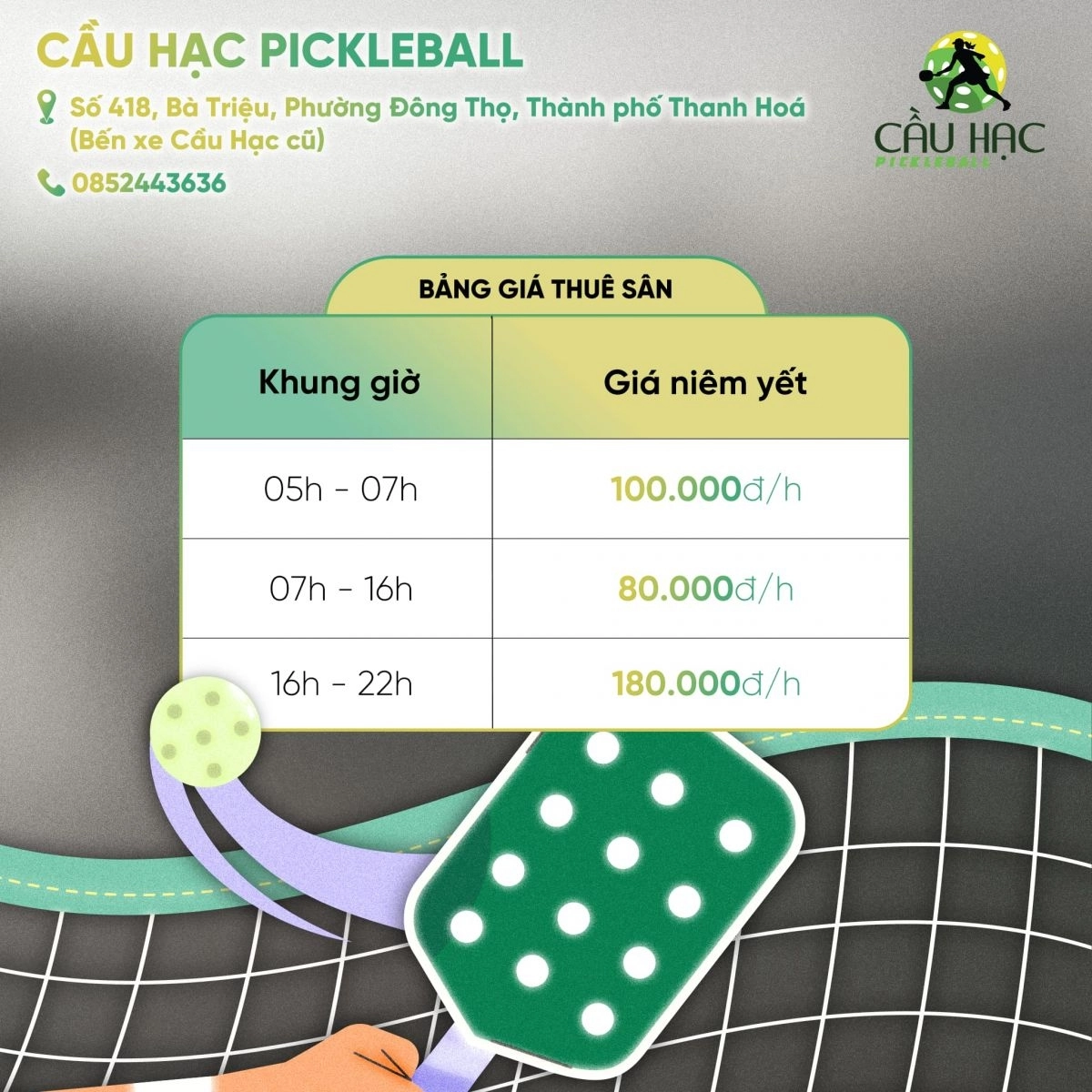 Giá thuê sân Pickleball Cầu Hạc