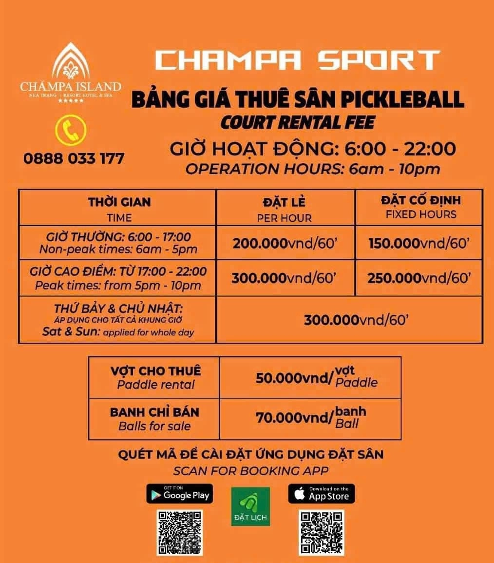 Giá thuê sân Pickleball Champa