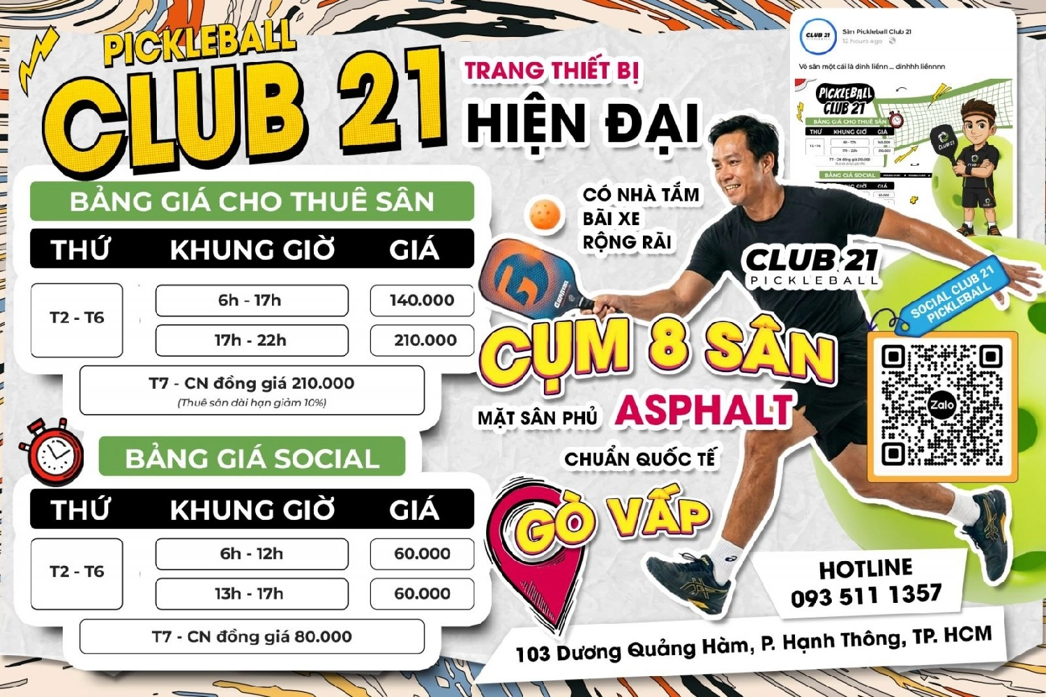 Bảng giá thuê sân pickleball club 21 hồ chí minh