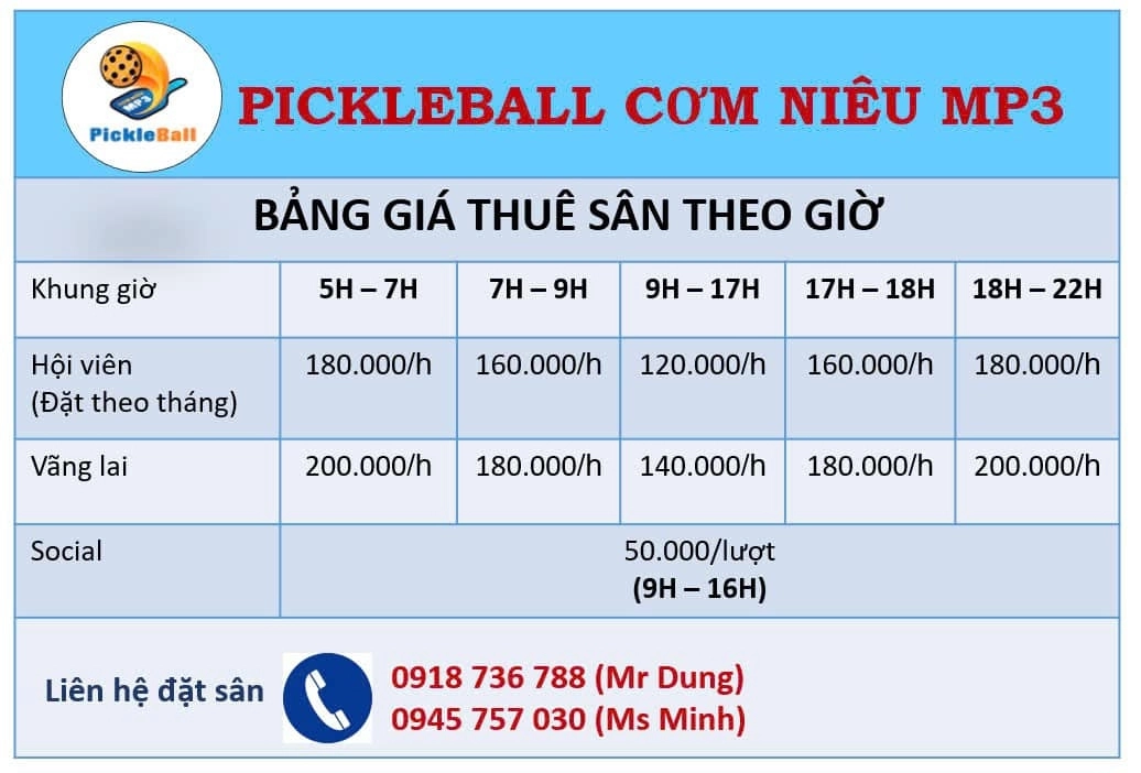 Giá thuê sân Pickleball Cơm Niêu Mỹ Phước 3