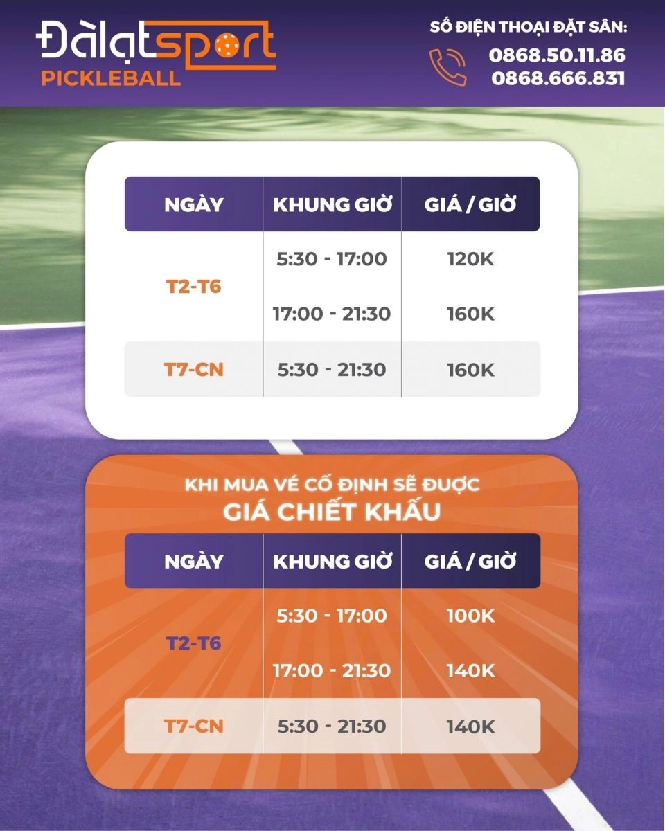 Giá thuê sân Pickleball Đà Lạt Sport