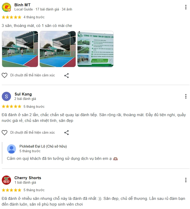 Đánh giá của người chơi tại sân Pickleball Đại Lộ