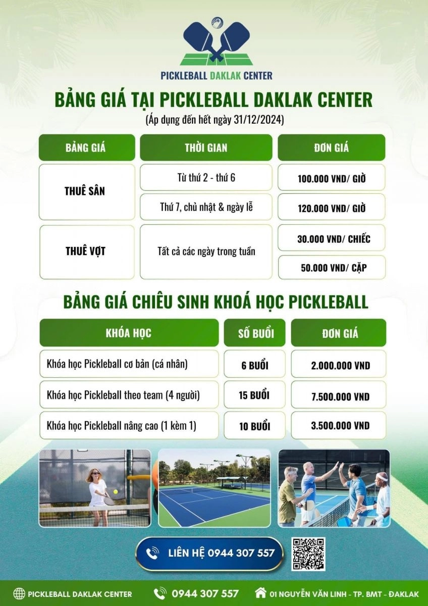 Giá thuê sân Pickleball Daklak Center