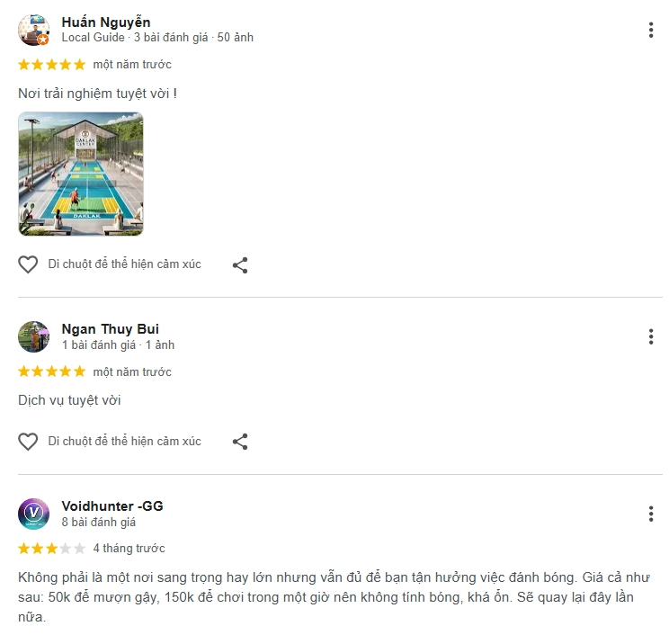 Đánh giá của người chơi tại sân Pickleball Daklak Center