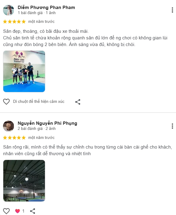 Đánh giá của người chơi tại sân Pickleball Dalat 1500