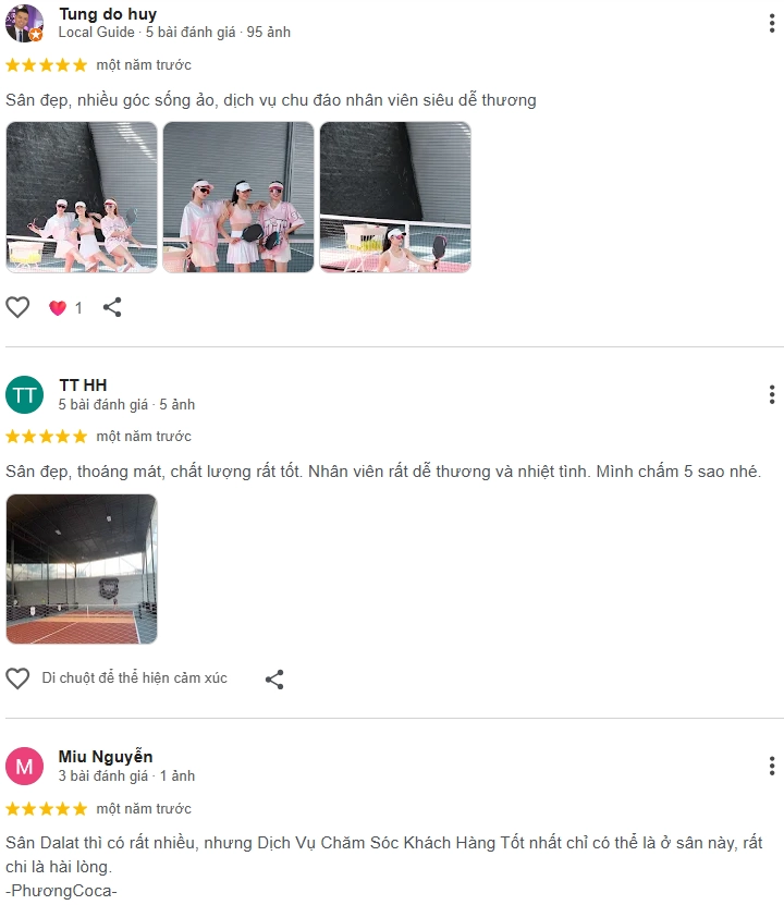 Đánh giá của người chơi tại sân Pickleball Dalat Clubhouse