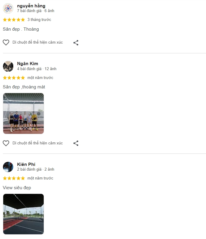 Đánh giá của người chơi tại sân Pickleball Đảo Sen