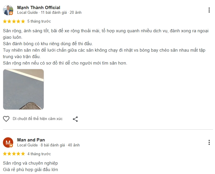 Đánh giá của người chơi tại sân Pickleball