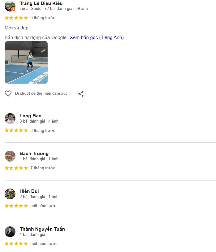 Đánh giá của người chơi tại sân Pickleball Định Công