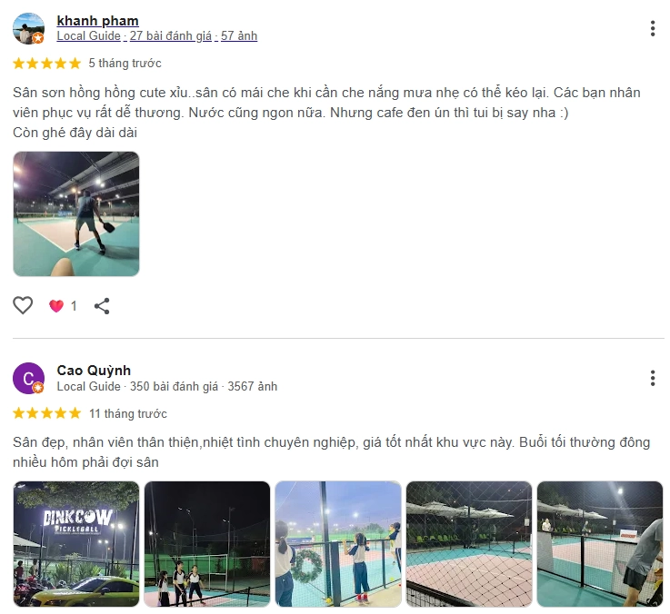 Đánh giá của người chơi tại sân Pickleball Dink Cow