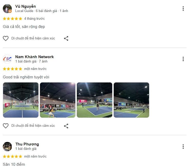 Đánh giá của người chơi tại sân Pickleball Dino