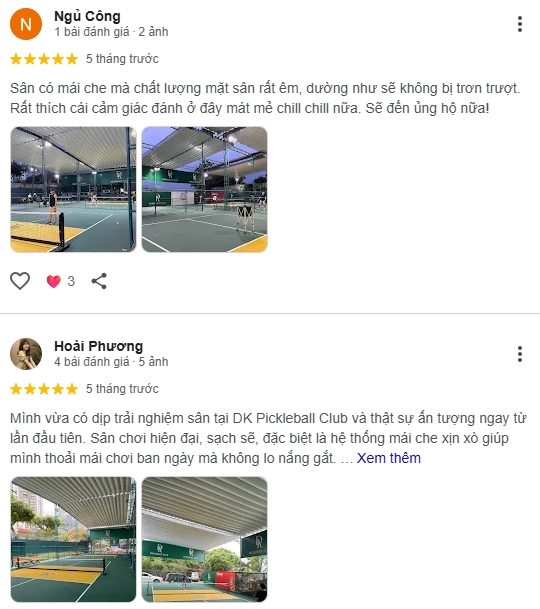 Đánh giá của người chơi tại sân Pickleball DK Club