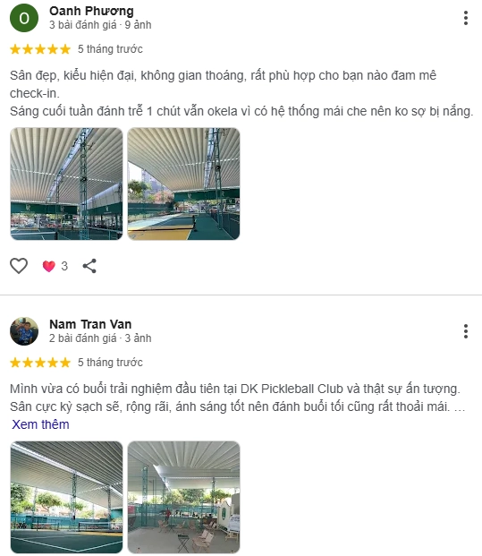 Đánh giá của người chơi tại sân Pickleball DK Club 3