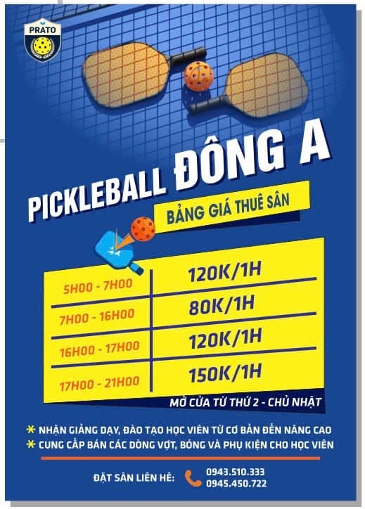 Giá thuê sân Pickleball Đông A