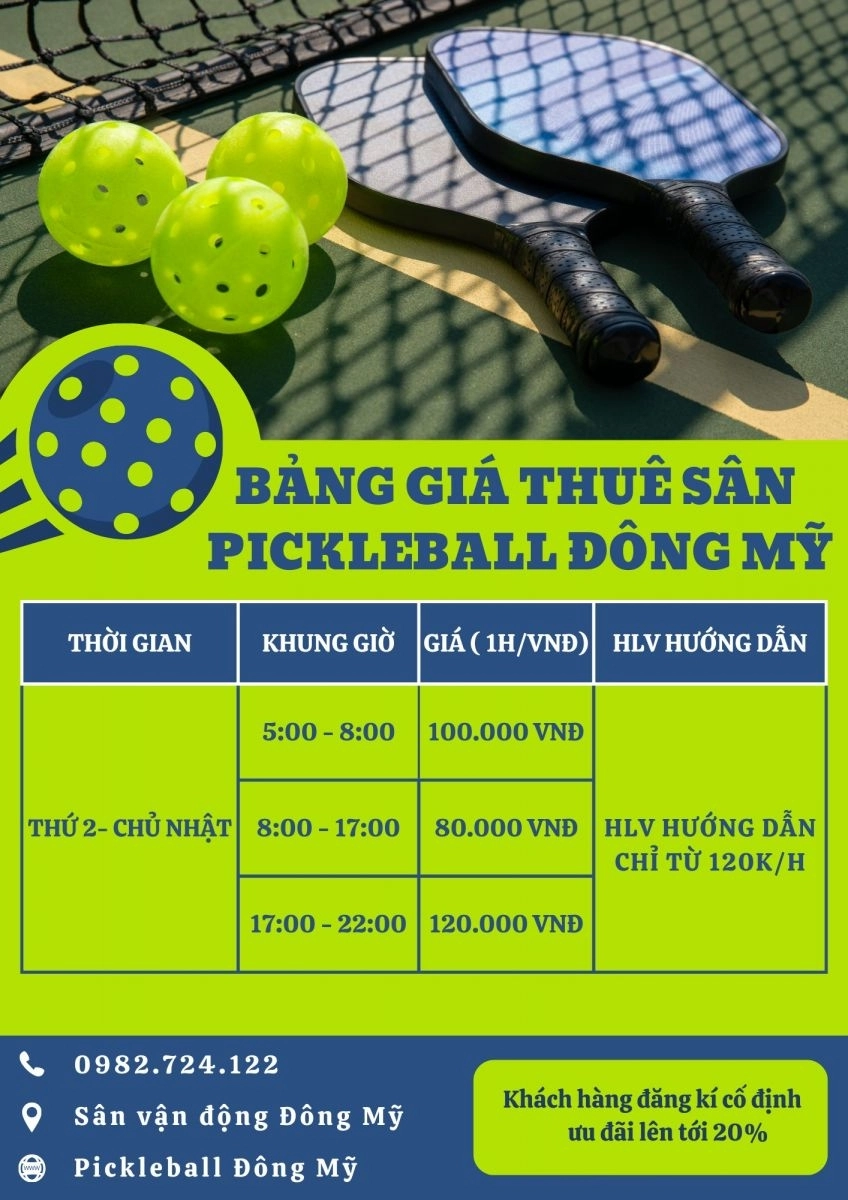 Giá thuê sân Pickleball Đông Mỹ