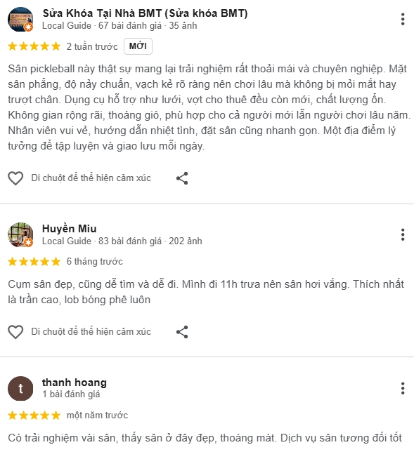 Đánh giá của người chơi tại sân Pickleball Đông Nam