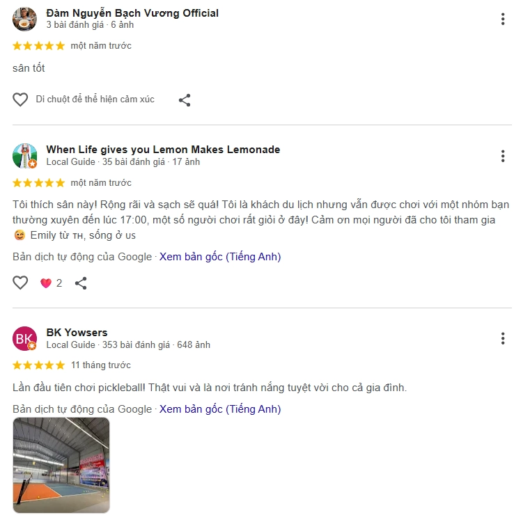 Đánh giá của người chơi tại sân Pickleball DS7