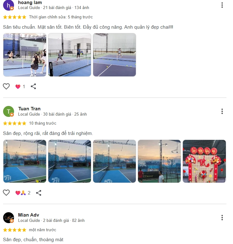 Đánh giá của người chơi tại sân Pickleball FairPlay
