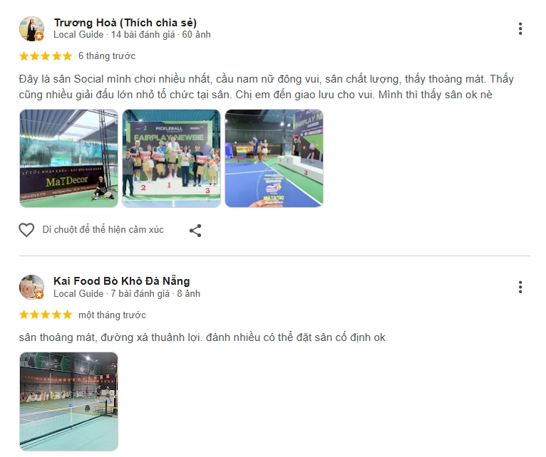 Đánh giá của người chơi tại sân Pickleball FairPlay