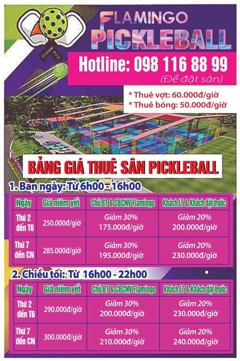 Giá thuê sân Pickleball Flamingo Đại Lải