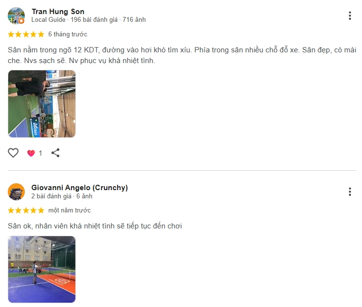 Đánh giá của người chơi tại sân Pickleball G.S77